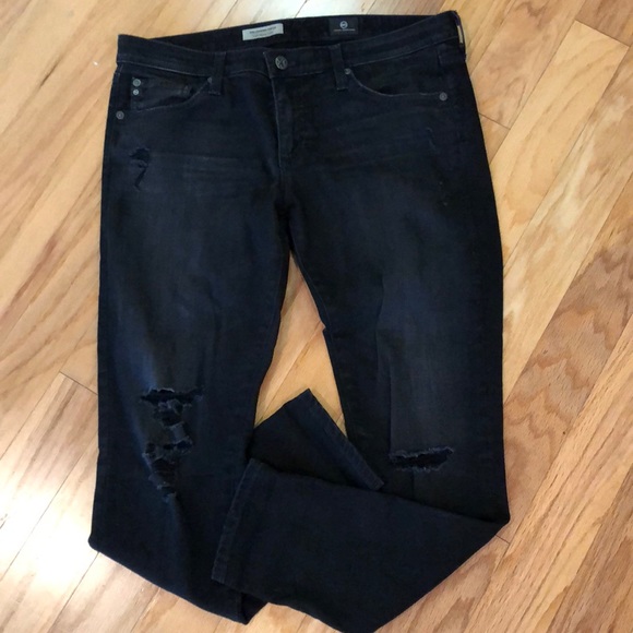 Distressed black AG skinny jeans. 31r - Picture 2 of 4